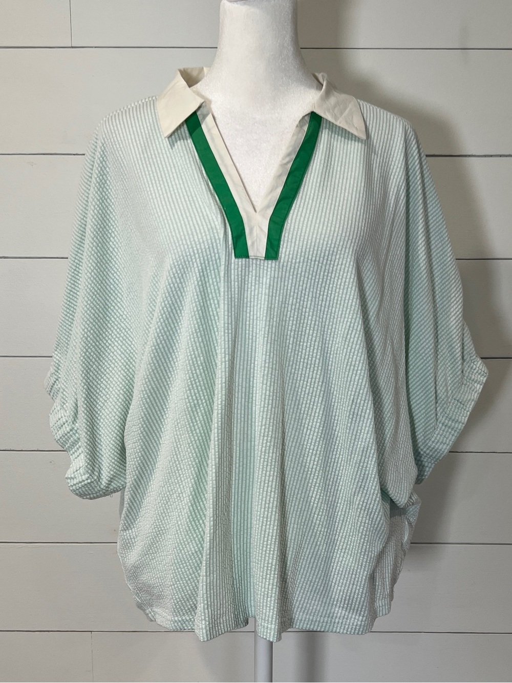 Umgee Light Mint Green Collared V-Neck Women's Top